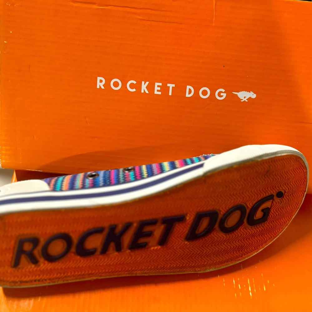 NWB Rocket Dog Jazzin Hi Sneakers; Multicolored, Striped, Lace Up, Toe Bumper